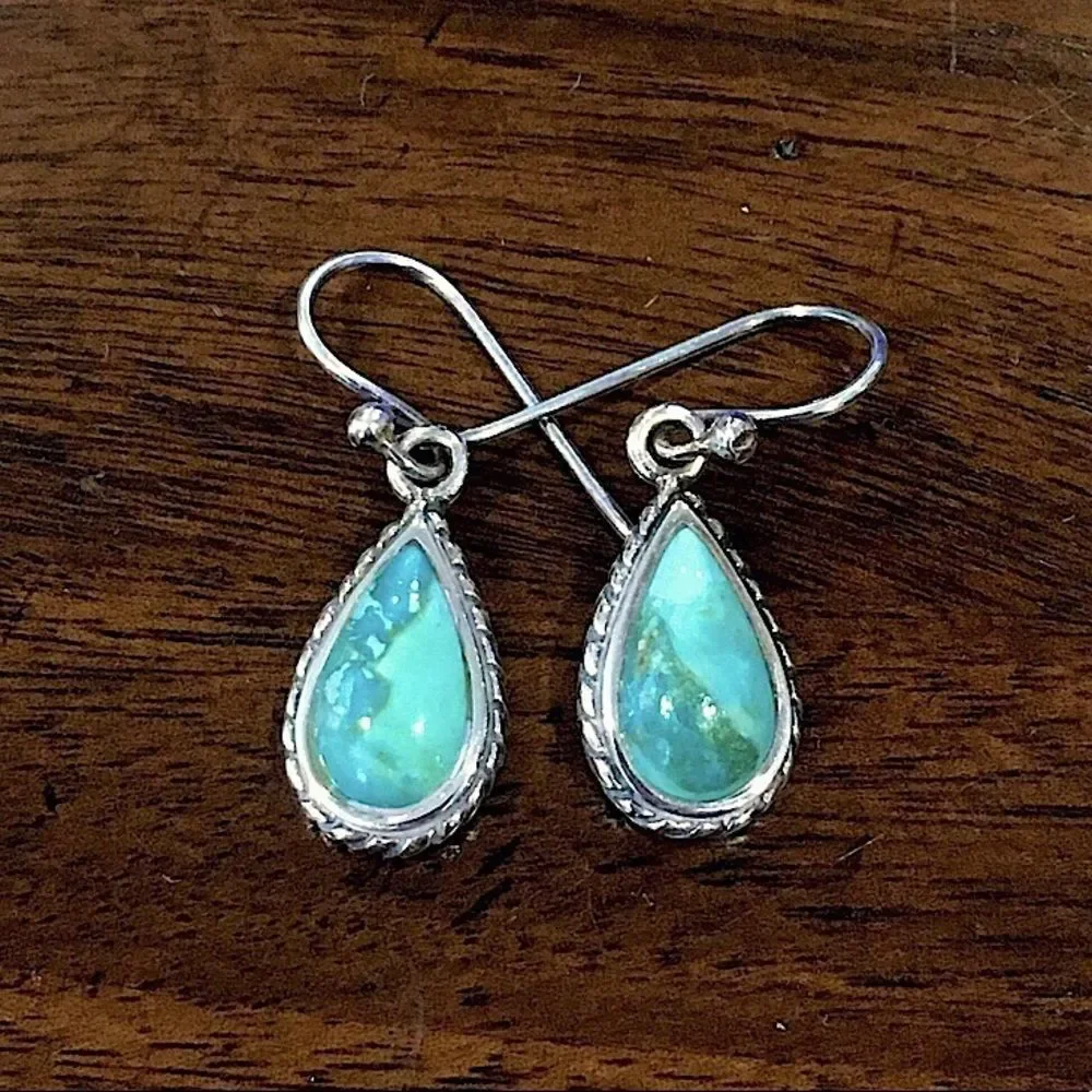 BARSE Turquoise Sterling Silver Drop Earrings with Rope Trim - Picture 5 of 6